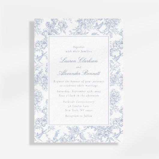 Faire-part de mariage en toile bleue