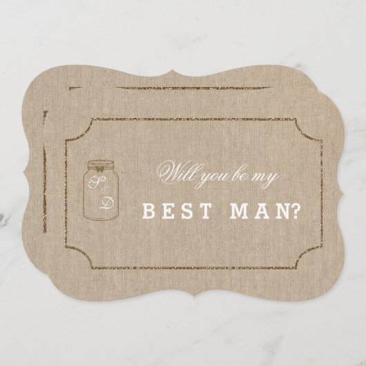 Faire-part de mariage en toile de lin et pot en ve (Devant / Derrière)