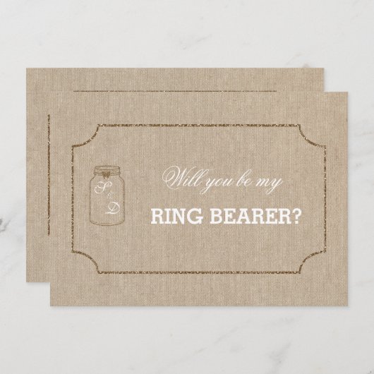 Faire-part de mariage en toile de lin et pot Mason (Devant / Derrière)