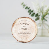 Faire-part de mariage en tranche de bois rustique (Debout devant)