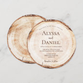Faire-part de mariage en tranche de bois rustique (Devant / Derrière)