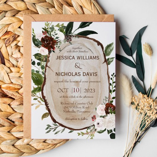 Faire-part de mariage en tranche de bois rustique