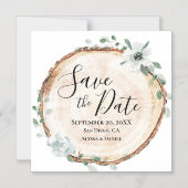 Faire-part de mariage en tranche de bois rustique (Recto)