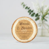 Faire-part de mariage en tranches de bois rustique (Debout devant)