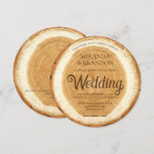 Faire-part de mariage en tranches de bois rustique (Devant / Derrière)