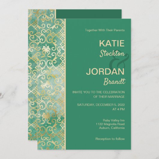 Faire-part de mariage en treillis or (Devant / Derrière)