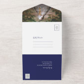 Faire-part de mariage en tuiles bleues tout en une (Dehors)