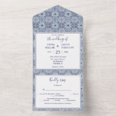 Faire-part de mariage en tuiles bleues tout en une (À l'intérieur)