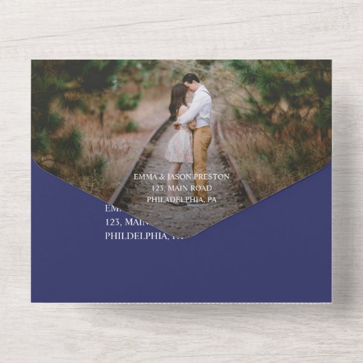Faire-part de mariage en tuiles bleues tout en une (Verso)