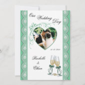 Faire-part de mariage en verre de Champagne vert à (Devant)