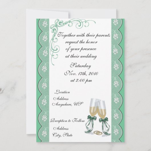 Faire-part de mariage en verre de Champagne vert à (Dos)