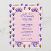 Faire-part de mariage en violette rose Chic de Sha (Devant / Derrière)