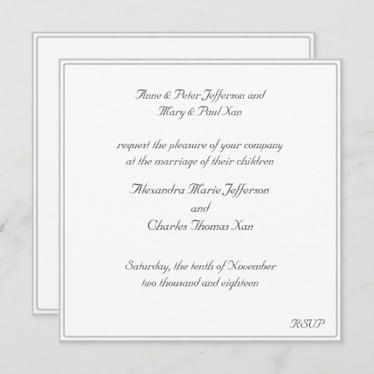 Faire-part de mariage encadré blanc (Devant / Derrière)