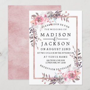 Faire-part de mariage encadré rose et or rose
