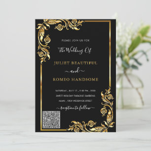 Faire-part de mariage encadrée en or noir avec cod