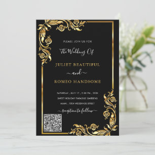 Faire-part de mariage encadrée en or noir avec cod