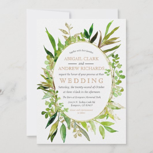 Faire-part de mariage encadrée verte et feuille d' (Devant)