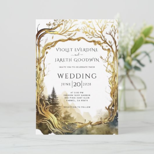 Faire-part de mariage Enchanted Forest Gold Portal (Debout devant)
