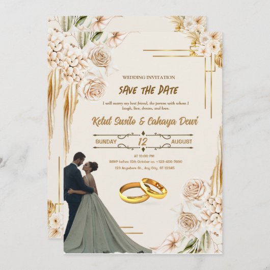 FAIRE-PART DE MARIAGE, ENREGISTRER LA DATE (Devant / Derrière)