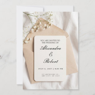 Faire-part de mariage enveloppe beige Baby Breath