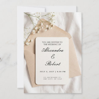 Faire-part de mariage enveloppe beige Baby Breath
