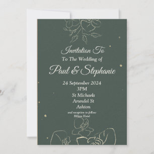 Faire-part de mariage époustouflant, vert, crème