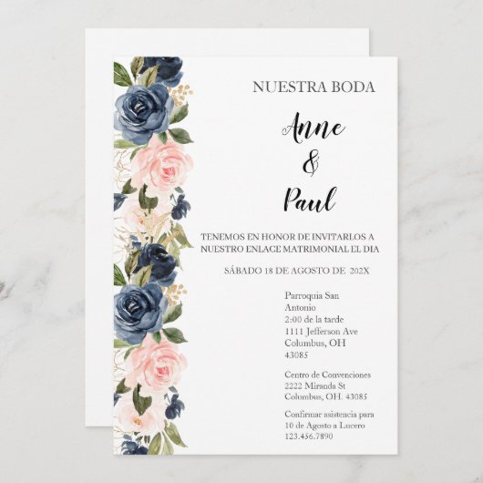 Faire-part de mariage espagnol (Devant / Derrière)