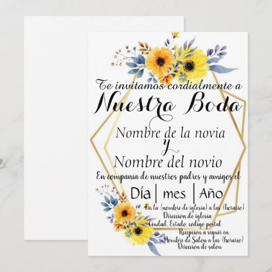 Faire-part de mariage espagnol (Devant / Derrière)