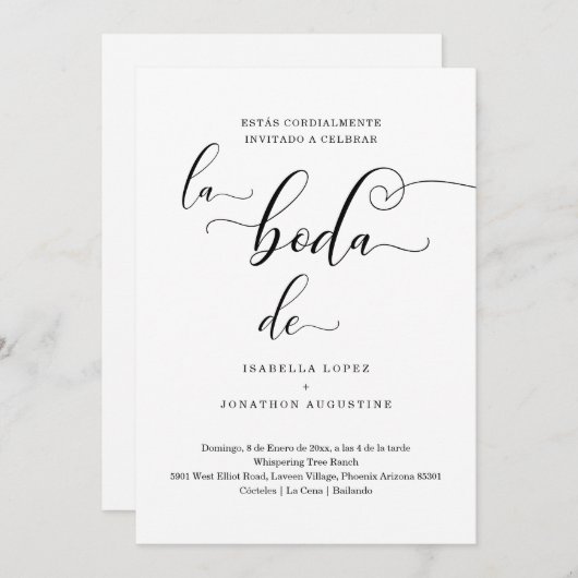 Faire-part de mariage espagnol (Devant / Derrière)