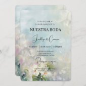 Faire-part de mariage espagnol à fleurs blanches (Devant / Derrière)