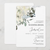 Faire-part de mariage espagnol à fleurs blanches (Devant / Derrière)