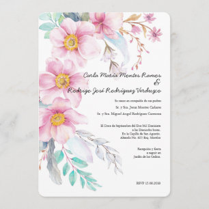 Faire-part de mariage espagnol à fleurs rousses