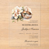 Faire-part de mariage espagnol avec fleurs blanche (Recto)