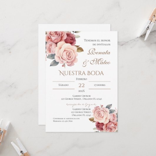 Faire-part de mariage espagnol bohème (Devant/Arrière en situation)
