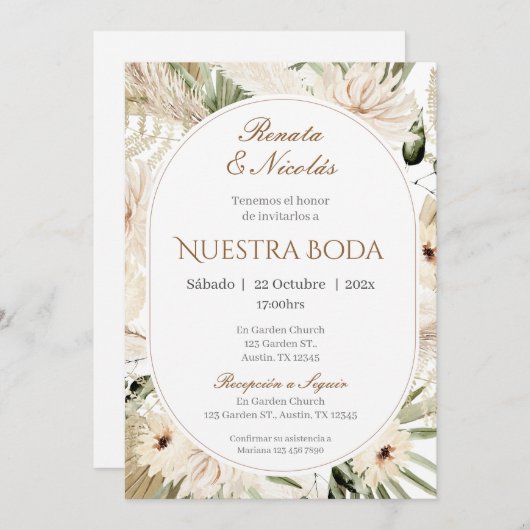 Faire-part de mariage espagnol Boho (Devant / Derrière)