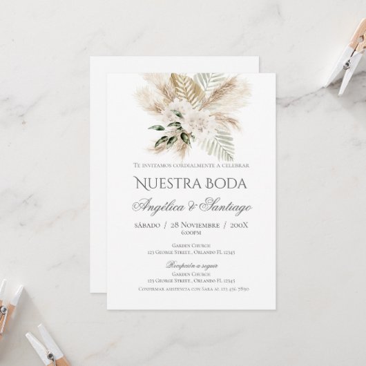 Faire-part de mariage espagnol Boho (Devant/Arrière en situation)