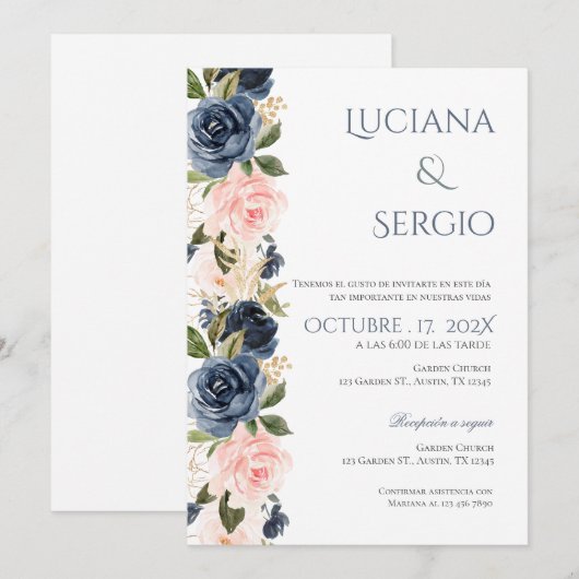 Faire-part de mariage espagnol Boho (Devant / Derrière)