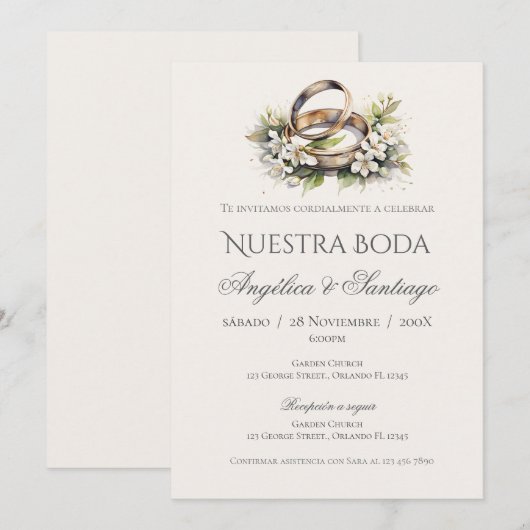 Faire-part de mariage espagnol Boho (Devant / Derrière)