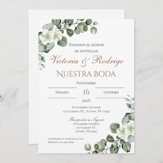 Faire-part de mariage espagnol Boho (Devant / Derrière)