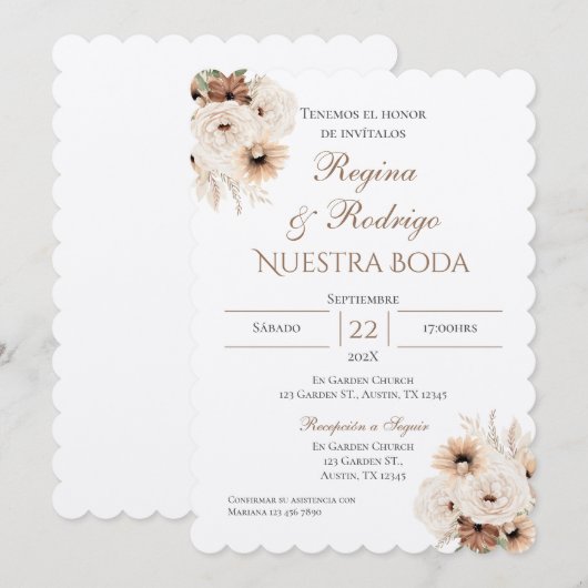 Faire-part de mariage espagnol Boho (Devant / Derrière)