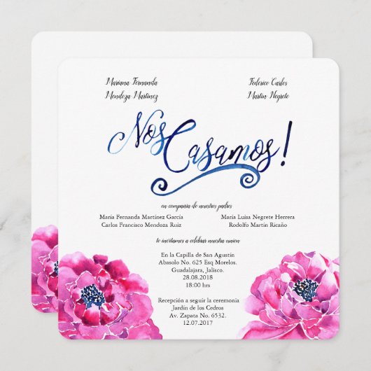 faire-part de mariage espagnol carré, Invitación B (Devant / Derrière)