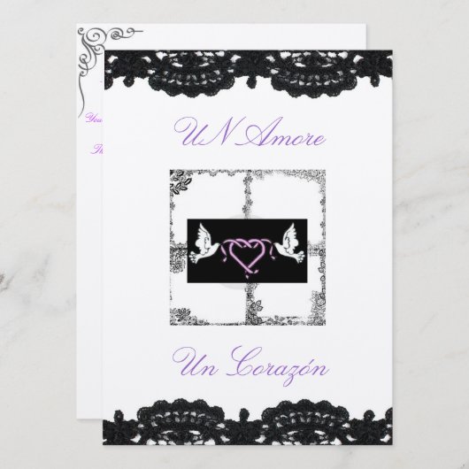 Faire-part de mariage espagnol "Doves et rubans" (Devant / Derrière)