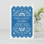 Faire-part de mariage espagnol Fiesta Blue Paisley (Debout devant)