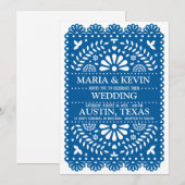 Faire-part de mariage espagnol Fiesta Blue Paisley (Devant / Derrière)