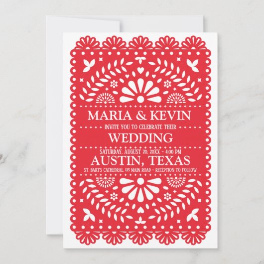 Faire-part de mariage espagnol Fiesta Red Paisley (Devant)