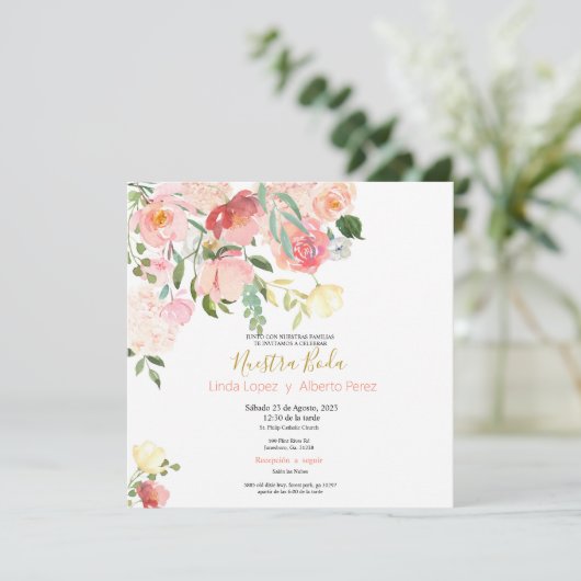 Faire-part de mariage espagnol fleur sauvage (Debout devant)