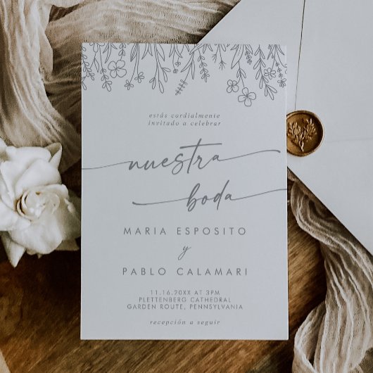 Faire-part de mariage espagnol Fleur sauvage Calli