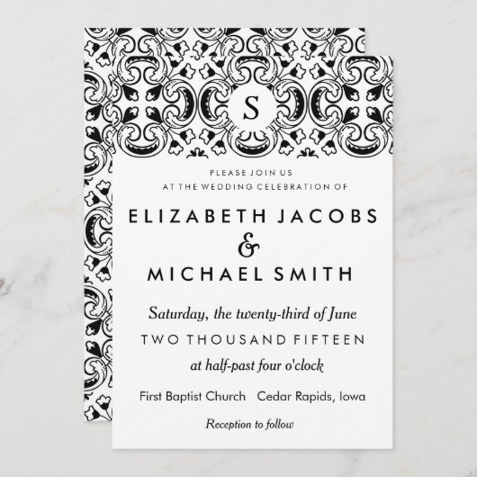 Faire-part de mariage espagnol noir et blanc de (Devant / Derrière)