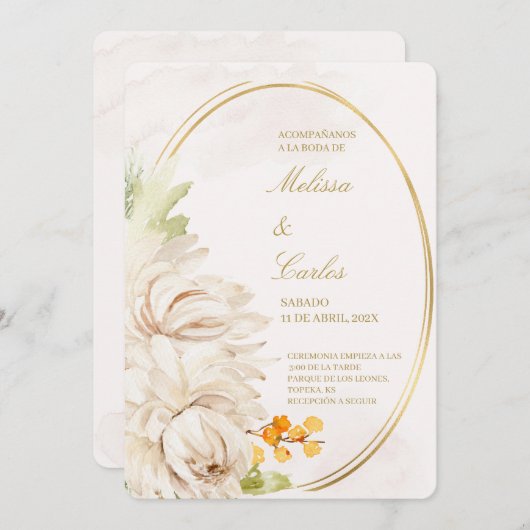 Faire-part de mariage espagnol Oval Wreath (Devant / Derrière)