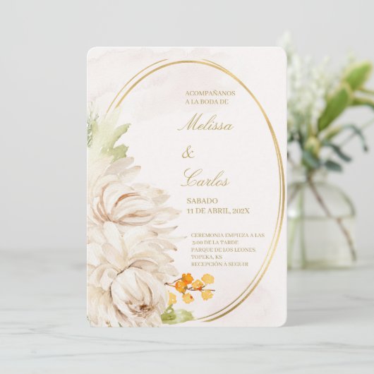 Faire-part de mariage espagnol Oval Wreath (Debout devant)